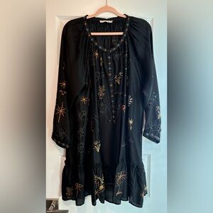 Johnny Was CALME Silk Dress with Subtle Storybook Embroidery